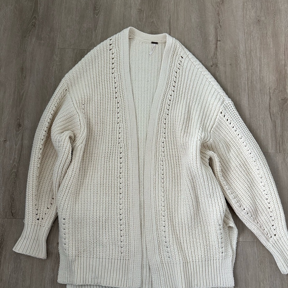 Free People Cream Open-Front Long Cardigan